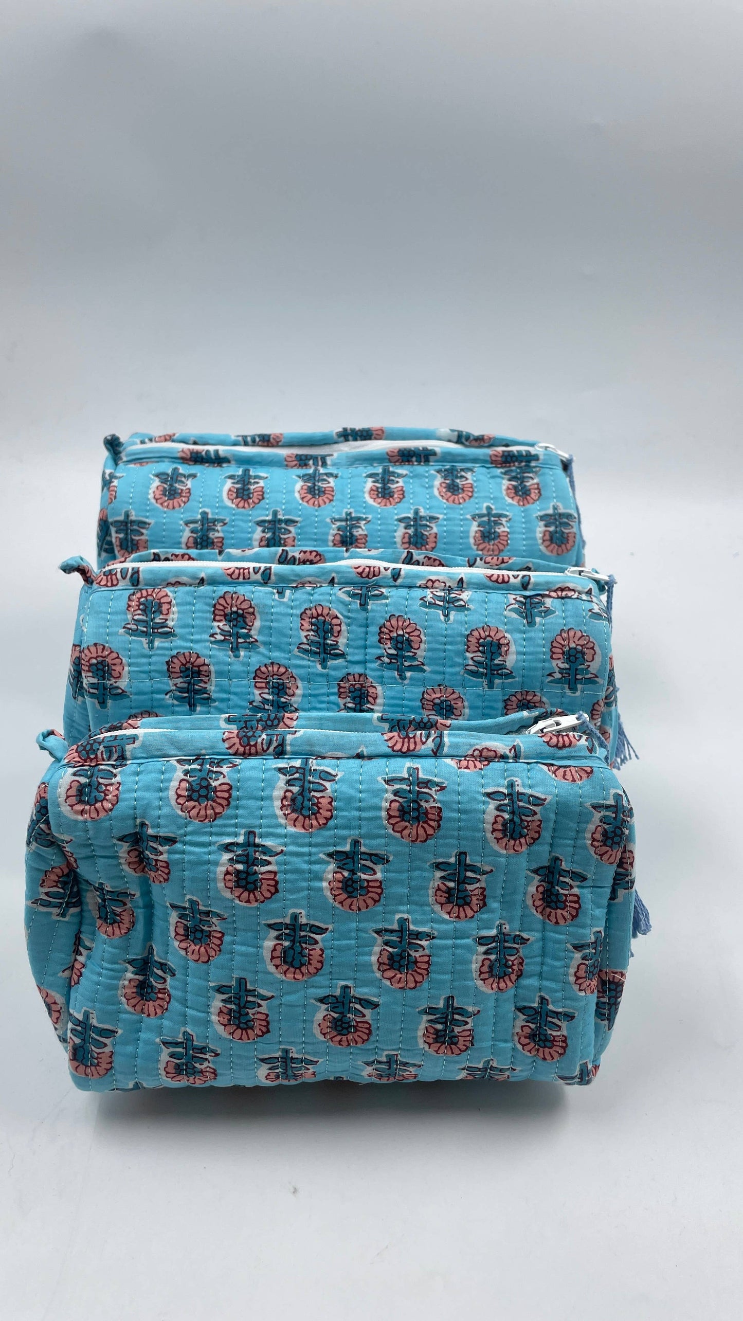 Aqua Bloom Quilted Makeup Bag