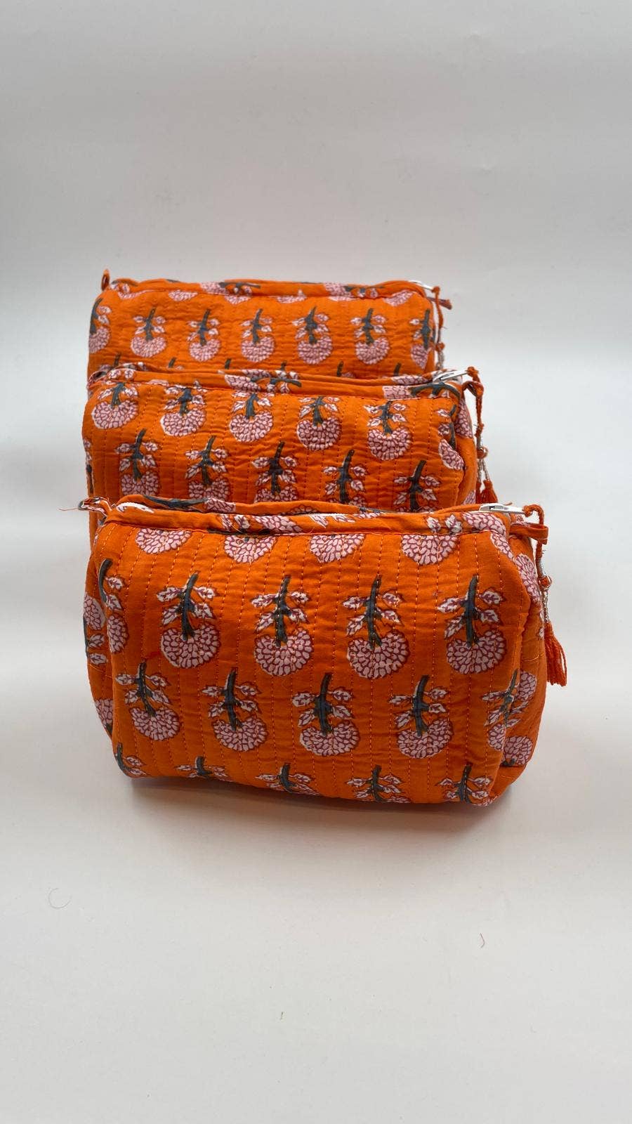 Tangerine Blossom Quilted Makeup Bag