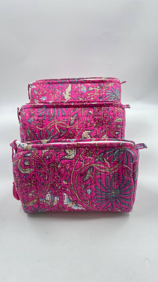Pink Paradise Quilted Makeup Bag