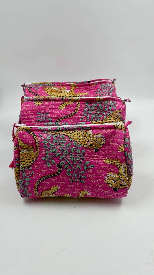 Pink Leopard Quilted Makeup Bag