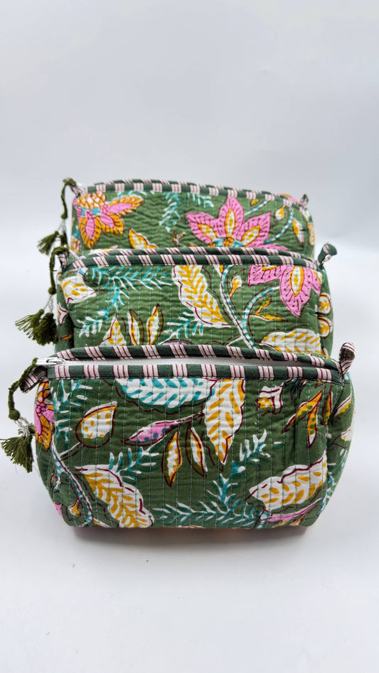 Emerald Garden Quilted Makeup Bag