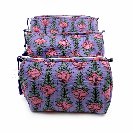Lilac Meadow Quilted Makeup Bag