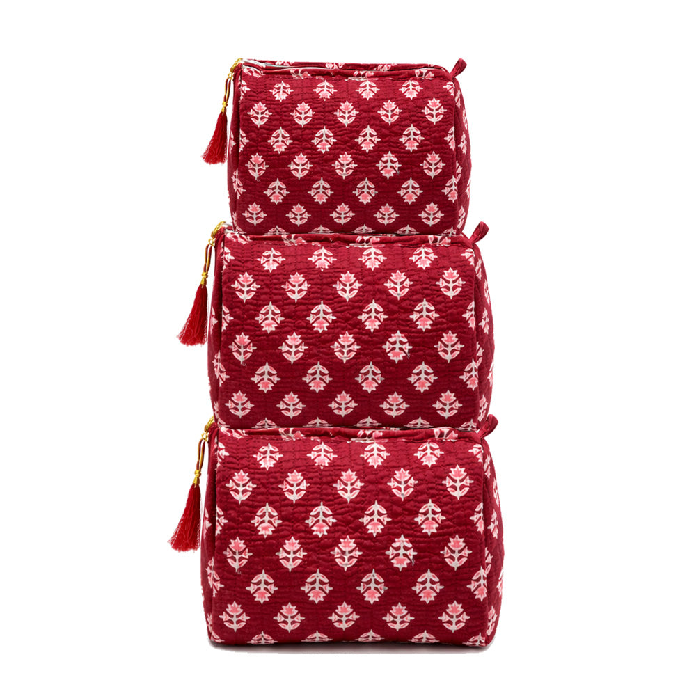 Ruby Bloom Quilted Makeup Bag - 3 sizes