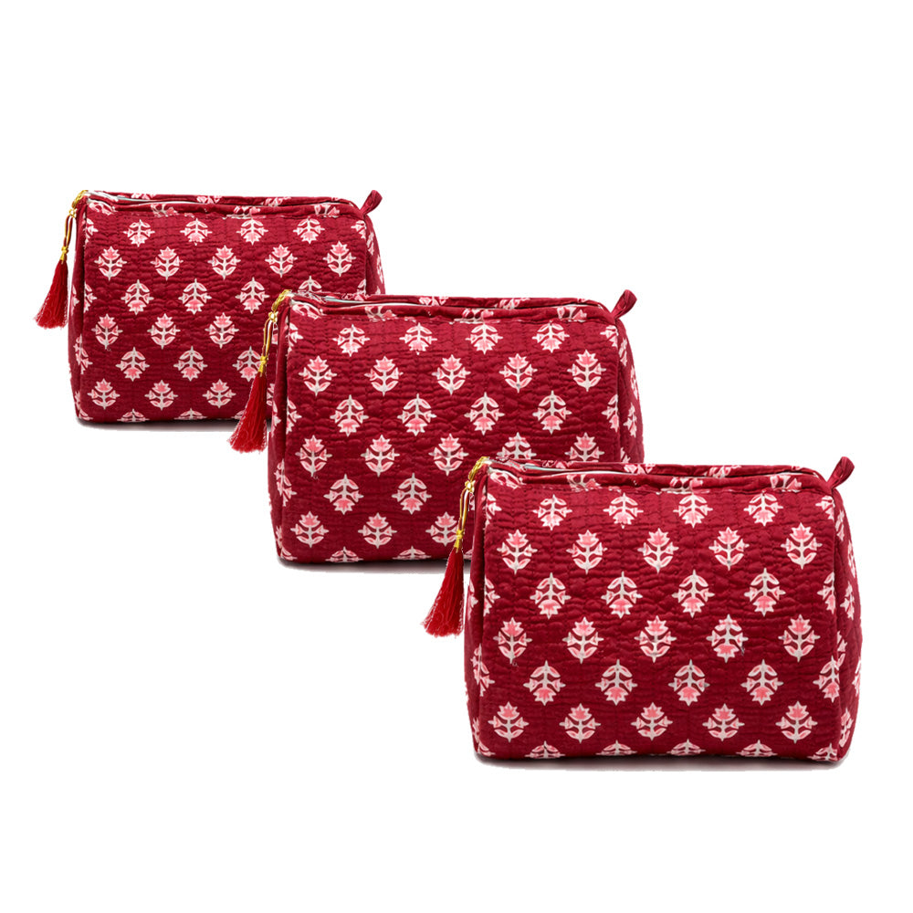 Ruby Bloom Quilted Makeup Bag - 3 sizes