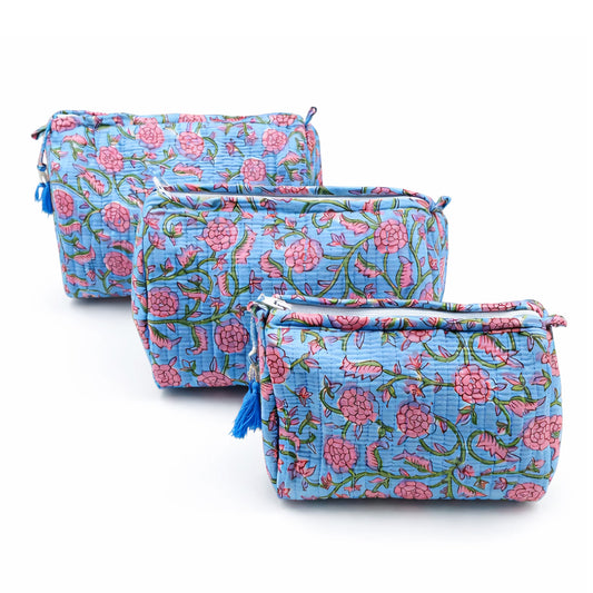 Sky Blossom Quilted Makeup Bag - 3 sizes