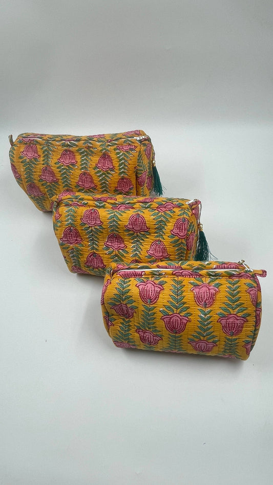 Golden Bloom Quilted Makeup Bag