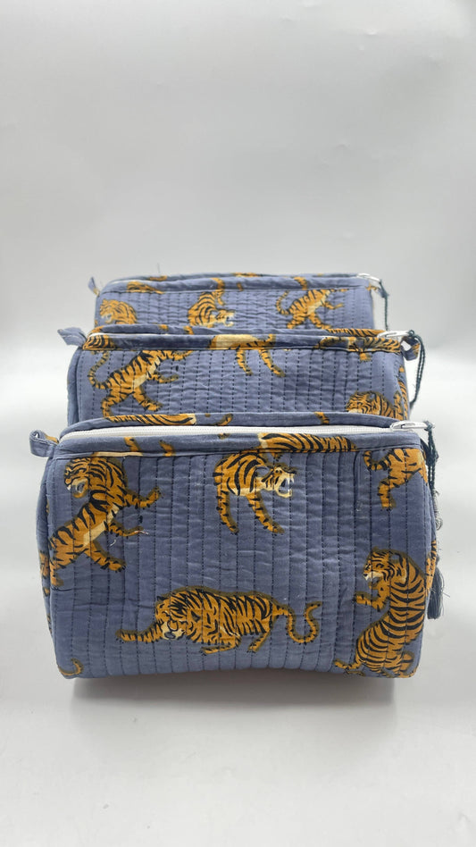 Indigo Tiger Quilted Makeup Bag